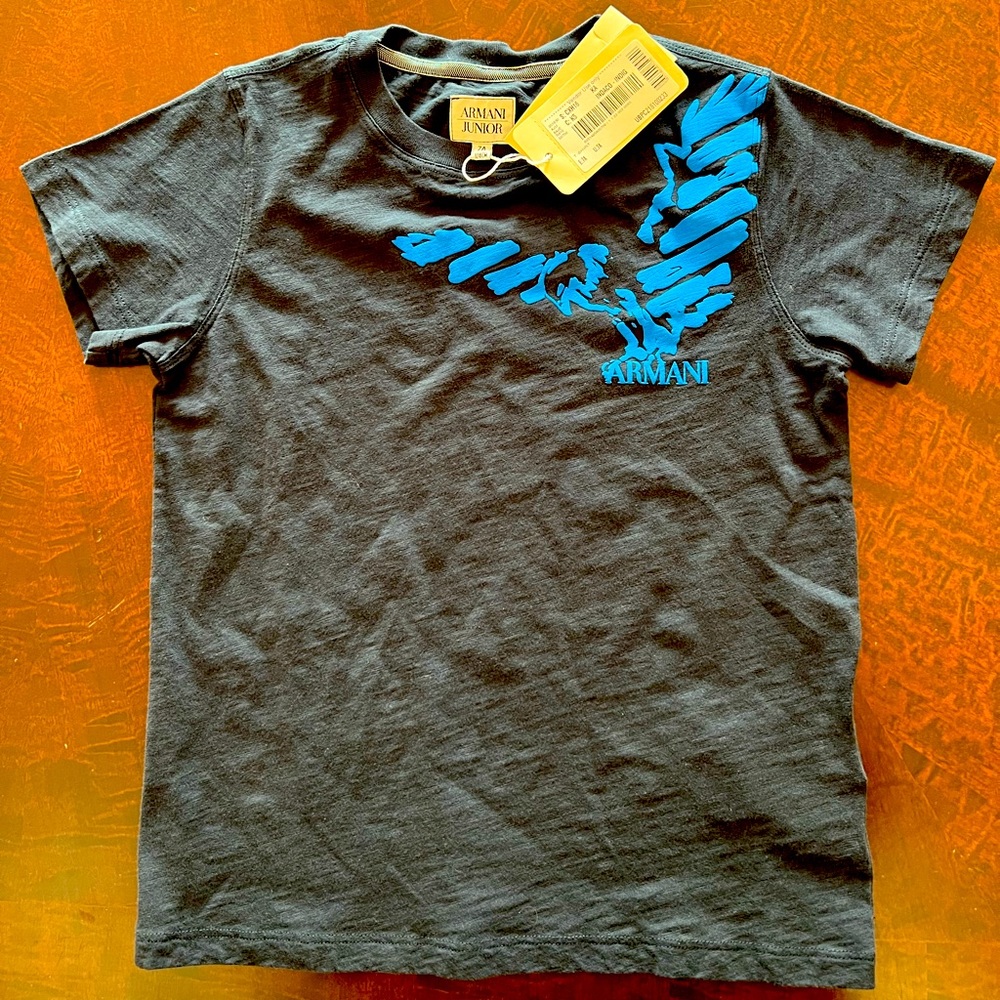 Armani Junior t-shirt black and blue size 7A NWT